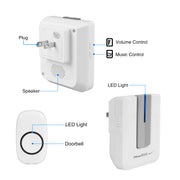 Wireless Doorbells Rings 1 Thousand FT Operating Range IP44 Waterproof Door Chime With 1 Plug Receiver Chimes 52 Melodies LED Indicator Bells For Office Apartment House
