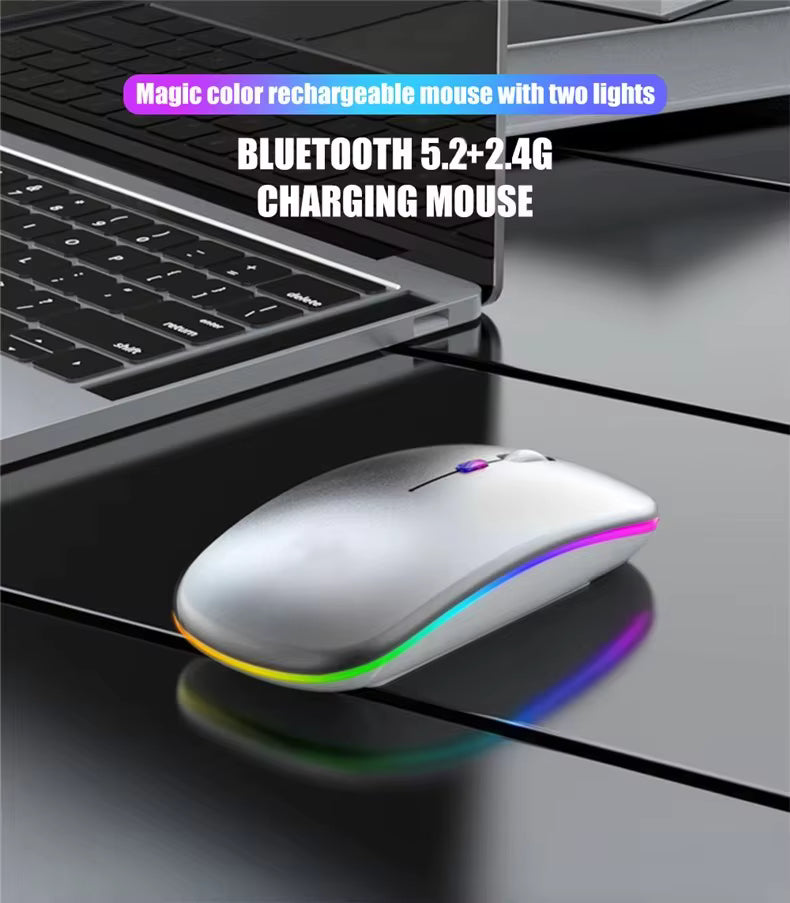 Wireless 2.4GHz and Bluetooth 5.2 Type-C Rechargeable Slim Mouse