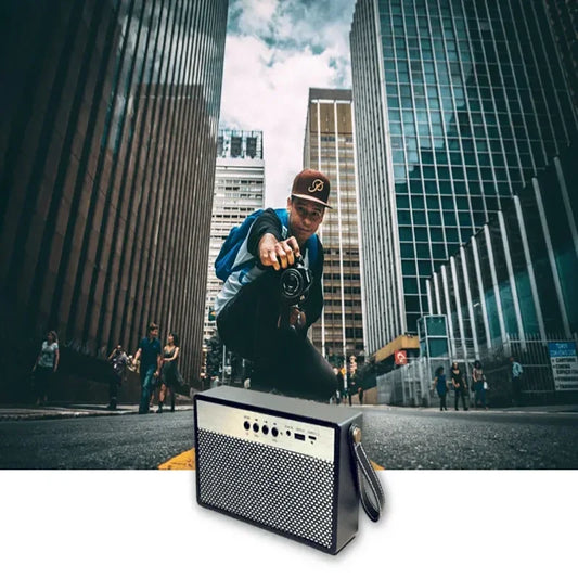 Portable Bluetooth Speaker with Retro Lychee Pattern (Black)-1